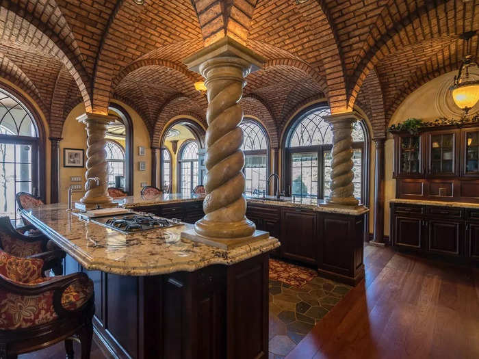 The kitchen features marble columns and arched brick ceilings, which were laid by hand, Delp said.