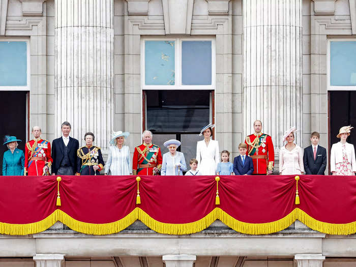 The children appeared later on the prestigious Buckingham Palace balcony with the Queen and other senior members of the royal family.