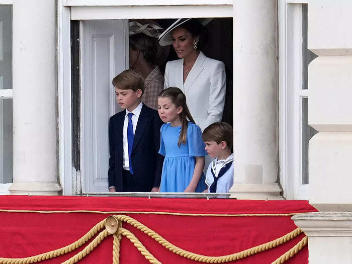 The trio watched the parade with their mother, Kate Middleton, from the window at Horse Guards Parade.