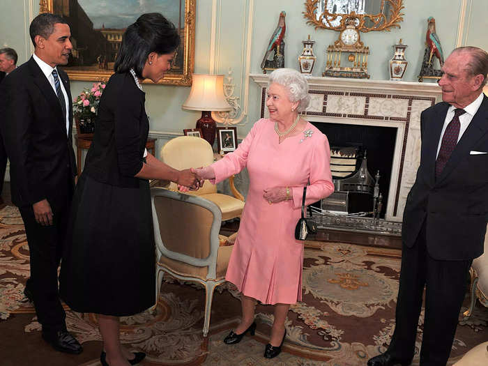 Queen Elizabeth met President Barack Obama and First Lady Michelle Obama in April 2009.