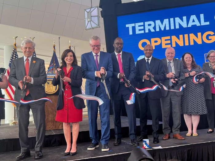 After the speeches, executives from Delta, the Port Authority, and the state of New York, officially cut the ribbon.