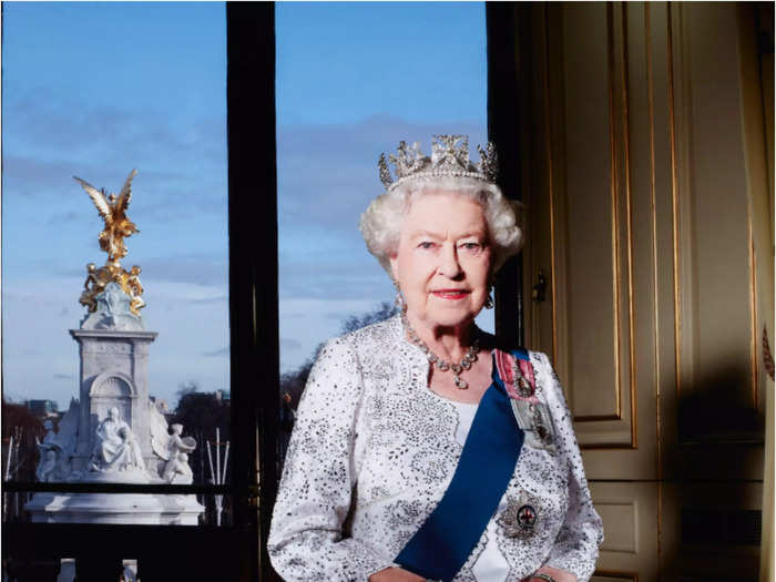 She was dripping in diamonds for her Diamond Jubilee portrait released on February 6, 2012, to mark 60 years on the throne.