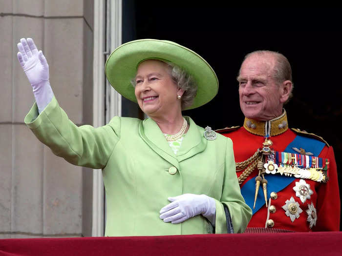 On June 15, 2002, the Queen was all smiles in a lime-green ensemble at Trooping the Colour for her 76th birthday.