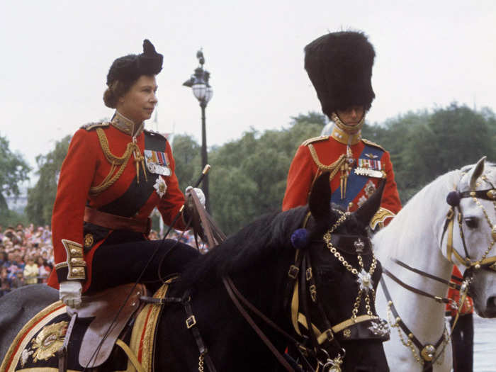 On June 11, 1977, the Queen rode on horseback and in uniform for Trooping the Colour to celebrate her 51st birthday.