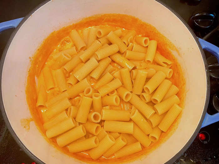 Then I drained my pasta and added it to the sauce.