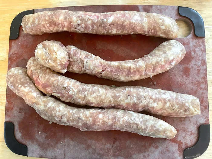 While the onion and fennel were cooking, I prepped my sausages.