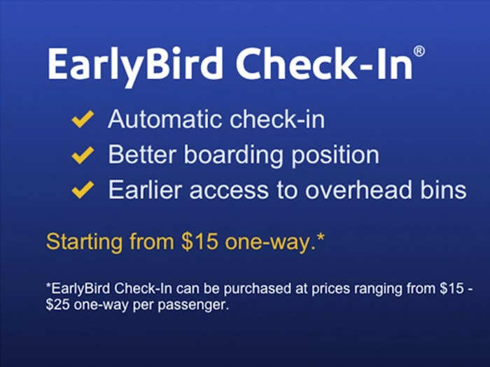 EarlyBird starts at $15 one-way depending on the route, and will automatically check in passengers 36 hours before their flight — 12 hours earlier than regular ticketed customers.