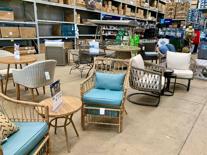 Like at Home Depot, there was outdoor furniture and other items customers might buy for their yards or decks.