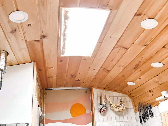 Three skylights stream natural light into our tiny home.