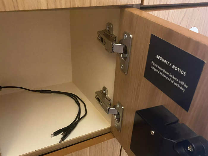 Lockers to keep valuables safe and charged while members use the facility were located at the entrance of the changing room.