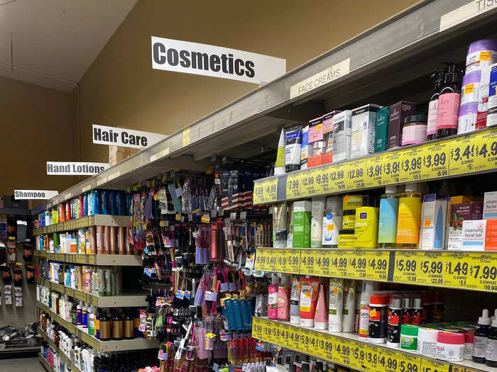 There was a section for beauty products, personal care items, and toiletries.