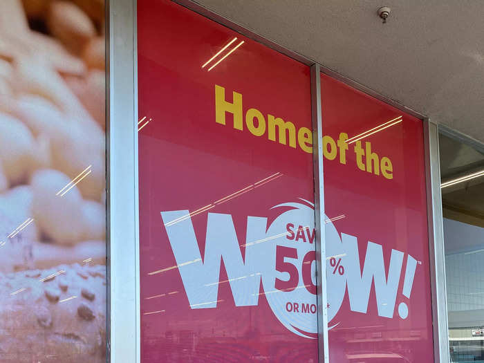 Right off the bat, the front of the store advertises its steep discounts, drawing customers with the promise of prices 50% off those found at traditional grocery stores.