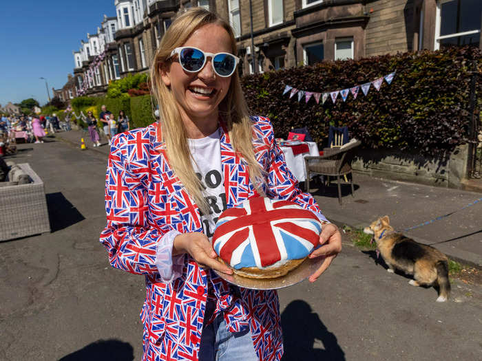 One woman even baked a Union Jack cake to match her jacket for a street party in Scotland.