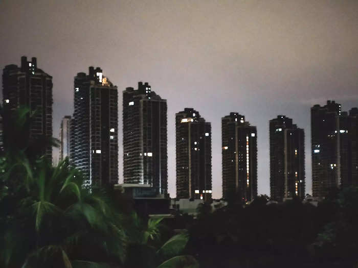 As night settled around the development, the skyscrapers remained tellingly dark. Only a few apartments lit up a night.