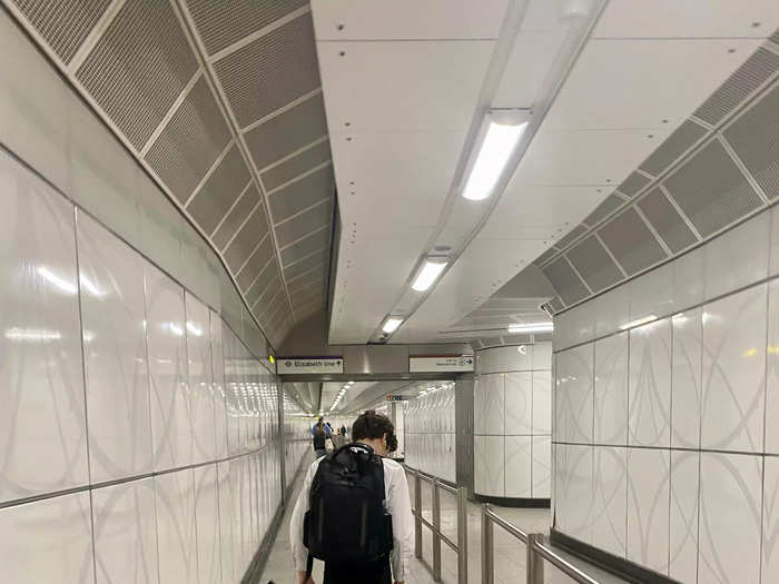 At Paddington station, I walked through a tunnel specially built for passengers going between the Elizabeth line and the Bakerloo line. It cost £1 million ($1.3 million) per meter to build this tunnel, Crossrail CEO Mark Wild previously said in March.