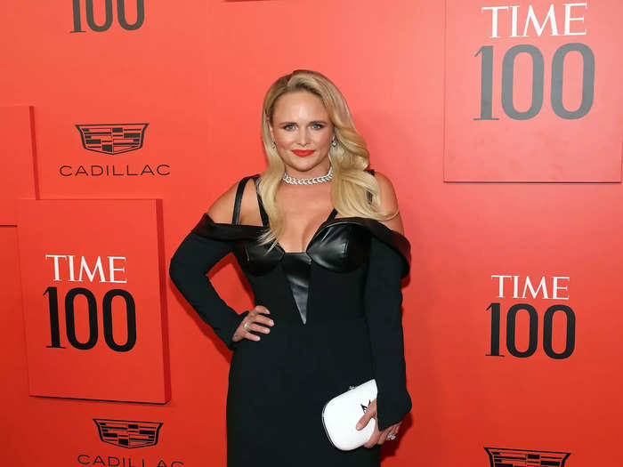 Miranda Lambert chose a black gown with leather details.