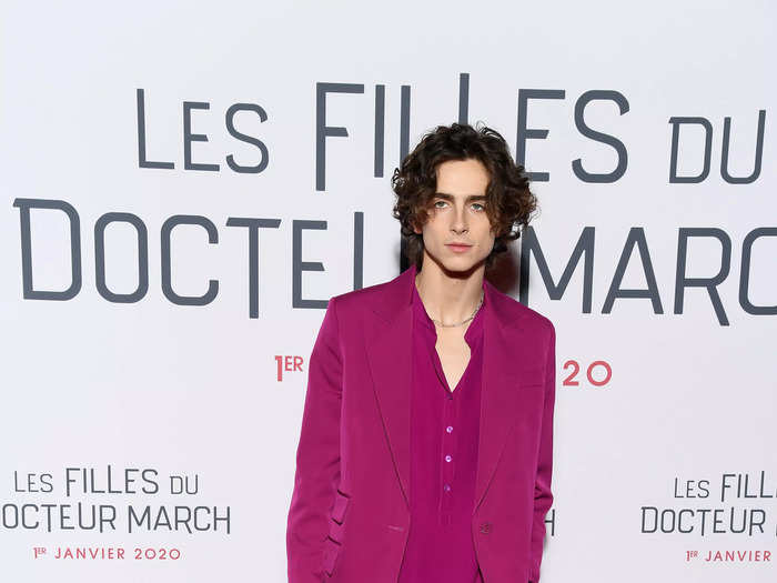 Once again trying out the monochrome trend, Chalamet wore a magenta wool twill suit and silk shirt at the French premiere of "Little Women" a few days later.