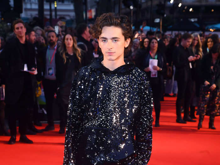 Bringing back his love of the night sky, Chalamet wore this glittering velvet hoodie reminiscent of a starry night at another screening of "The King" in October 2019.