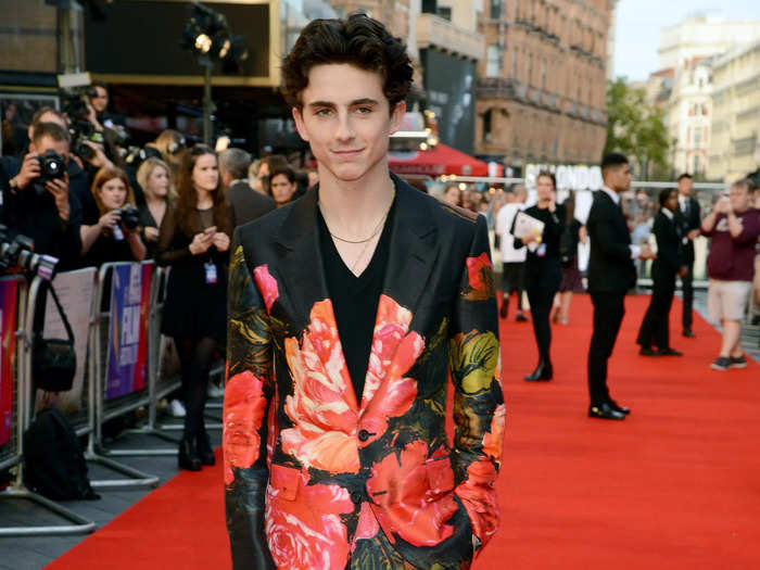 Chalamet wore his most floral suit yet at the UK premiere of "Beautiful Boy" the next week.