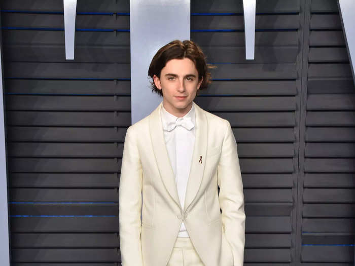 Chalamet made his first Oscars appearance in March 2018 wearing an off-white tuxedo with a white shirt and bow tie.