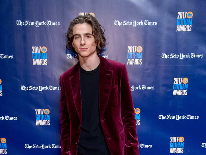 Two months later, Chalamet walked the 2017 Gotham Awards red carpet in a burgundy velvet suit and patent leather shoes.