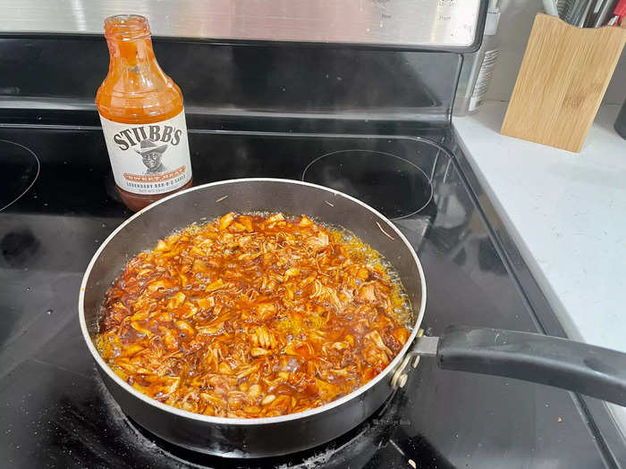 Add your favorite BBQ sauce to the mix after the jackfruit browns.