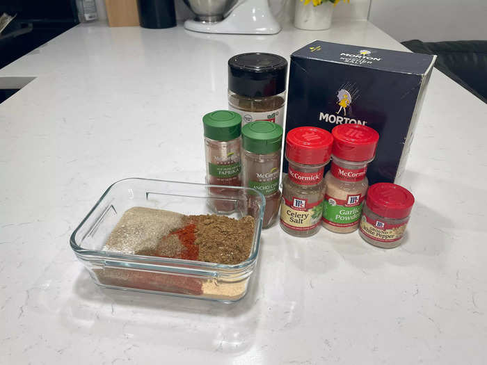 Start by creating the spice blend, which includes celery salt and hot smoked paprika.