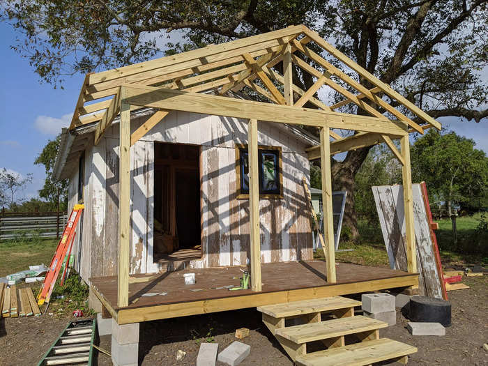 In addition to the original shed, the couple built an eight-foot porch on the front, a feature Krebs had always wanted in her family home.