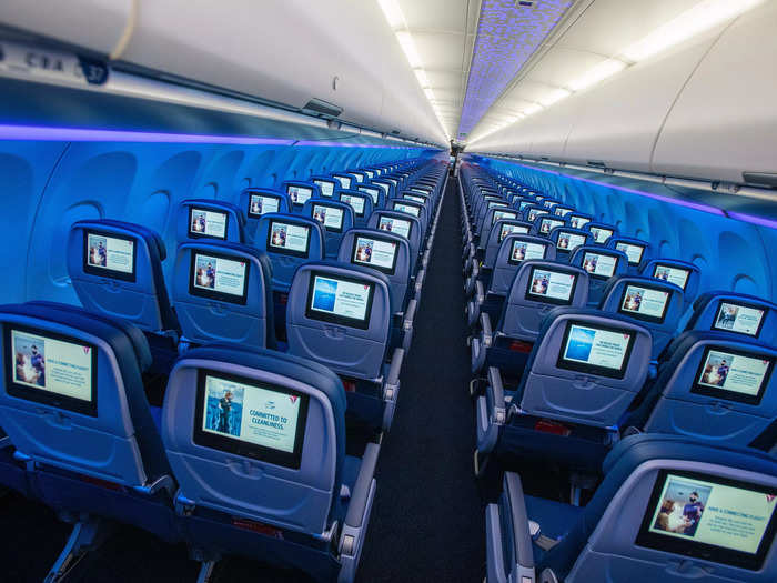 All seats have built-in entertainment monitors and upgraded memory-foam cushions.