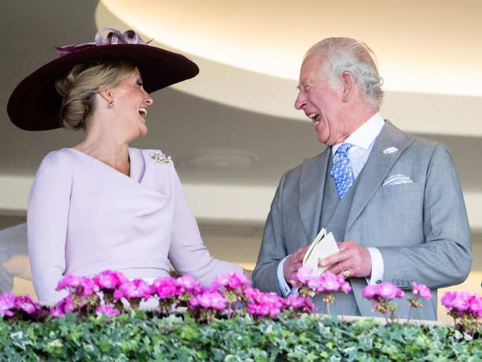 Charles was also pictured at the event sharing a laugh with his sister-in-law, Sophie, Countess of Wessex.