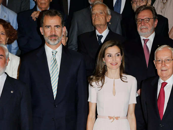 When Queen Letizia of Spain wore the dress in June 2017, she added a belt.