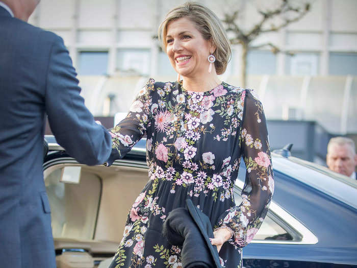 Queen Maxima of the Netherlands wore a floral maxi dress by Giambattista Valli in April 2017.