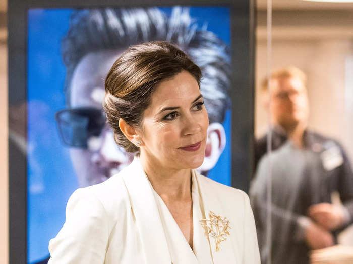 Princess Mary wore a white pantsuit on a royal engagement in Stockholm, Sweden, in May 2017.