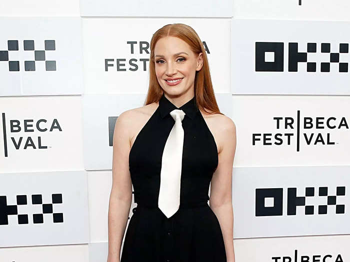 Jessica Chastain put a modern twist on a suit to promote "The Forgiven Film."