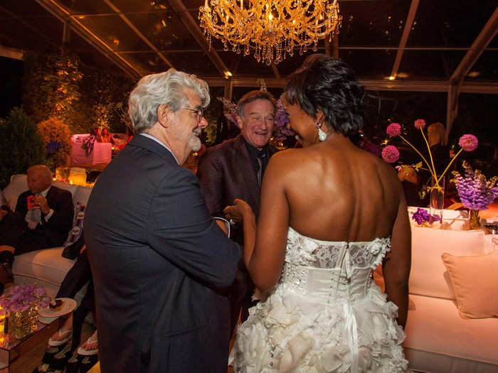 The couple held the star-studded wedding, as well as a lavish party at Promontory Point in Chicago. Steven Spielberg, Oprah Winfrey, Samuel L. Jackson, Harrison Ford, and Robin Williams all helped celebrate their union, Vanity Fair reported.