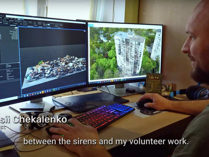 Some became volunteers. Oleksii Chekalenko, a 3D designer, said that he works on the game "between the sirens and my volunteer work."