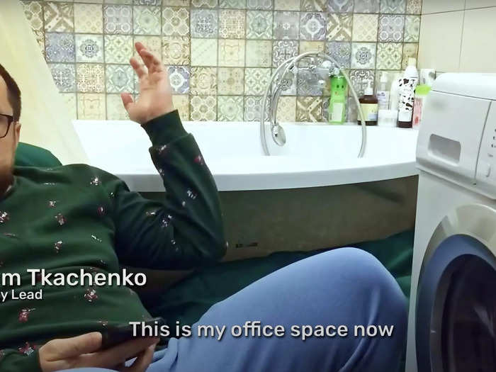 Some of those who remained in Ukraine now work out of makeshift offices. Maksym Tkachenko, a community lead at GSC, appeared in the video in what seems to be a bathroom, saying it