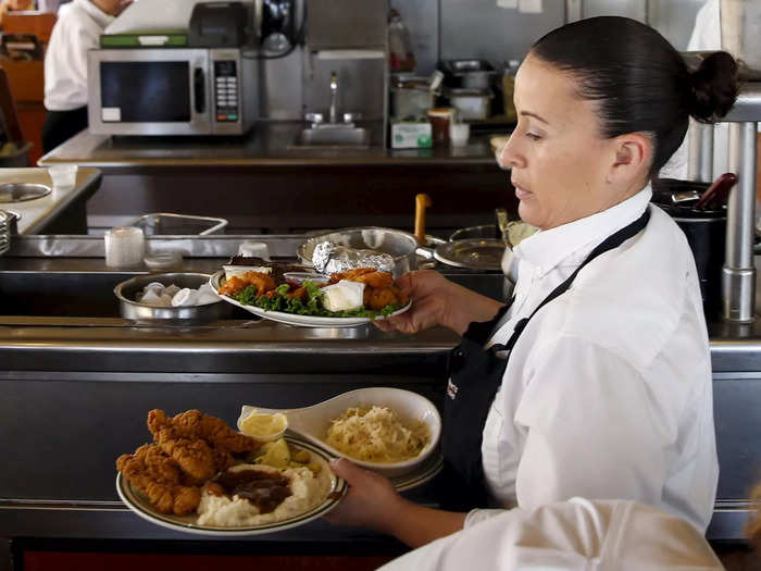 38. Waiters and waitresses earn a median of $26,480 a year, and 71,020 are employed in the hotel industry.