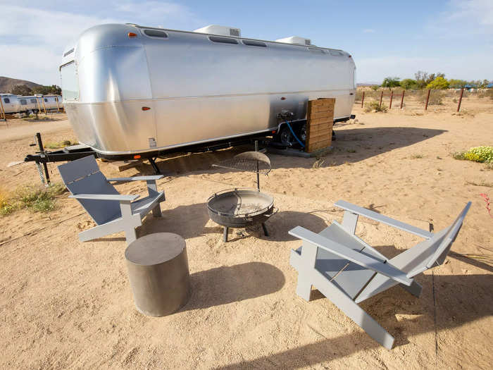 Instead of an indoor stovetop or oven, every Airstream has a designated outdoor fire pit and shaded dining area.