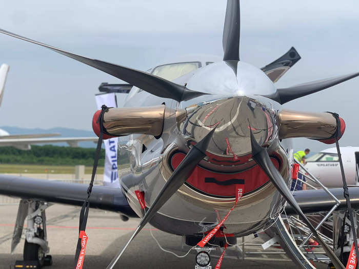 The propeller plane is powered by a single engine.