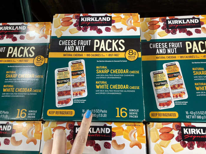 Name-brand snack packs usually cost a fortune, but the Kirkland cheese, fruit, and nut packs are a steal.