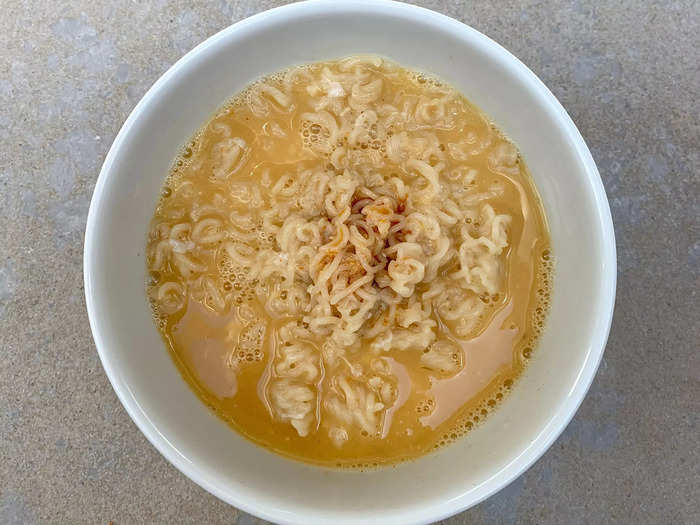 I drizzled the oil from the instant-ramen package on top — and bon appétit! The final product.