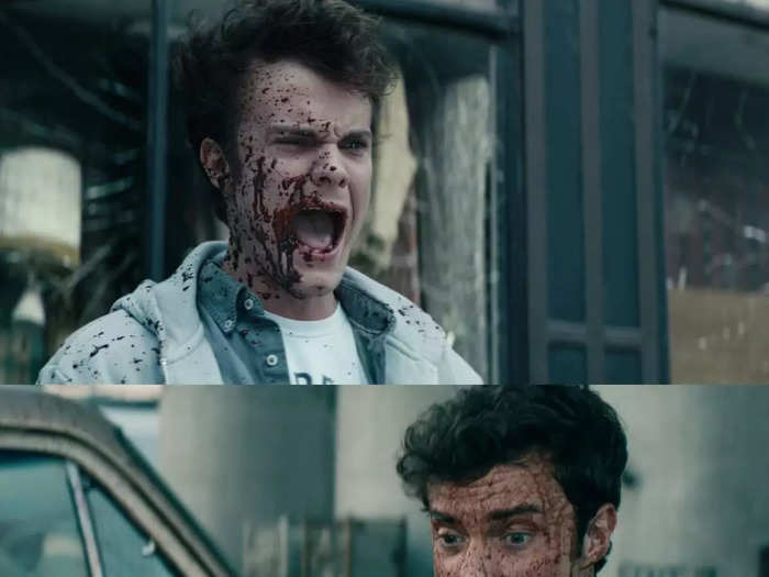 In a recurring theme, Hughie gets covered in blood in the season three premiere.