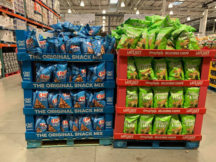 Then, we finally made our way to the food. Brand name snacks mostly made up the center displays, sitting on pallets.