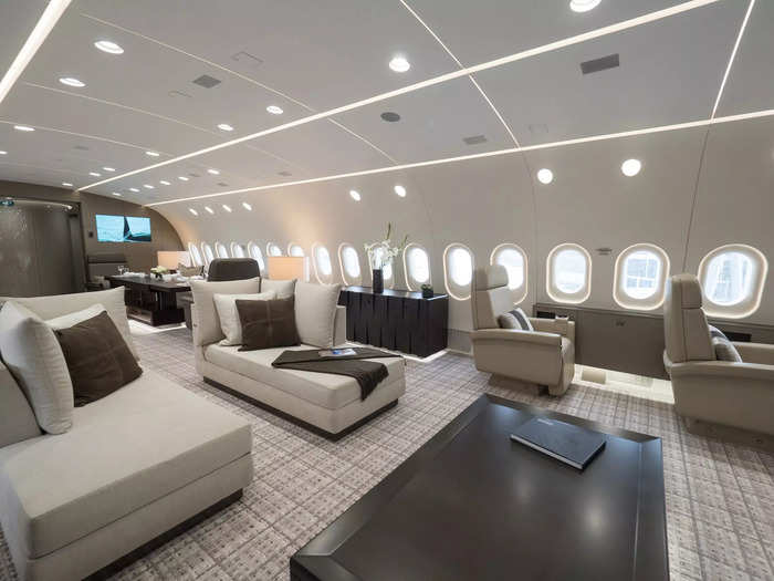 For example, he used dark brown seats in the aft room and light brown in the main lounge in the center of the jet.