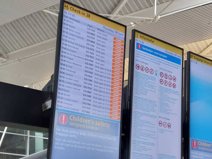 Despite the airline telling people to arrive at the airport around three hours before their flight, a screen by the EasyJet check-in desk said that check-in wouldn