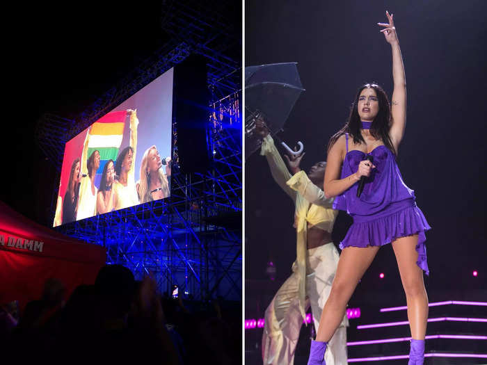 Dua Lipa thoughtfully paid tribute to her LGBTQ+ fans by bringing out the pride flag during a performance of her 2021 song "Cold Heart," featuring Elton John.