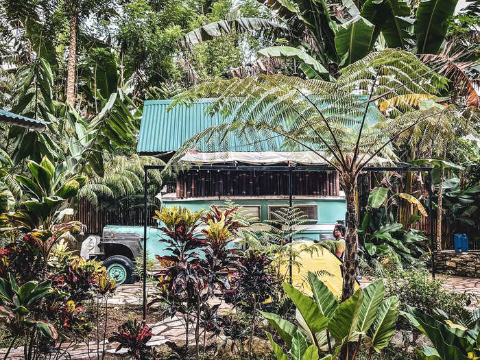 The camper van hotel is built out of a jeepney, an open-air minibus commonly seen in the Philippines.