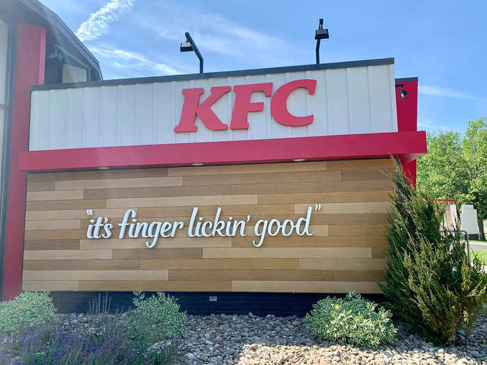 Every sign and piece of the exterior is a way to hammer home the KFC brand, which is all about tasty chicken.