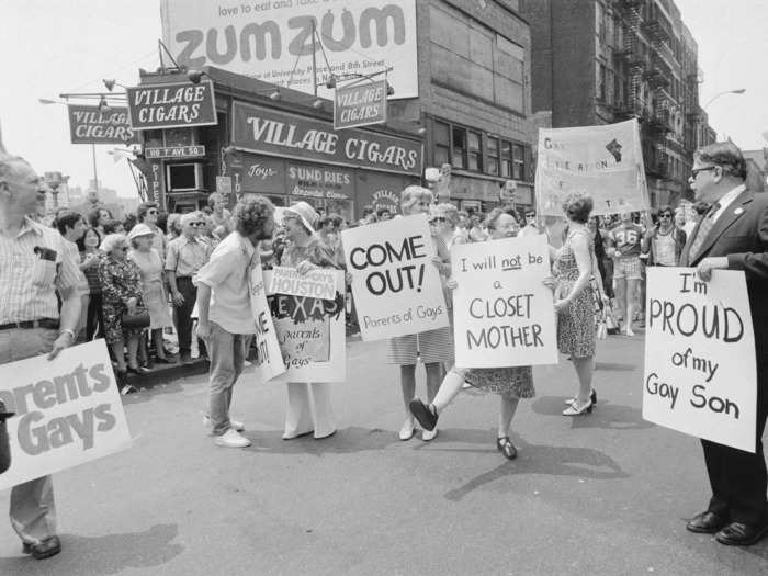 Here in 1974, fathers and mothers walked alongside their LGBTQ children at the parade in New York City.